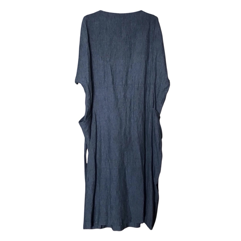 NWT POETRY Petrol Blue Linen Tie Back Midi Dress 18 Lagenlook Art To Wear Pocket - Picture 6 of 13